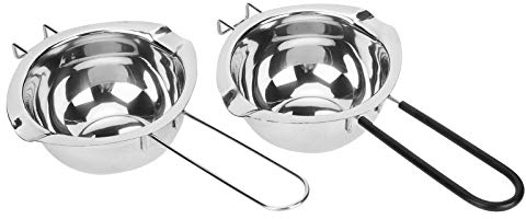2 Pack Stainless Steel Double Boiler Pot, Chocolate Melting Pot Soap Candle Candy Making Tool Kit Wax Melting Heat Proof Bowl for Melting Chocolate, Butter, Cheese(Silver+Black)