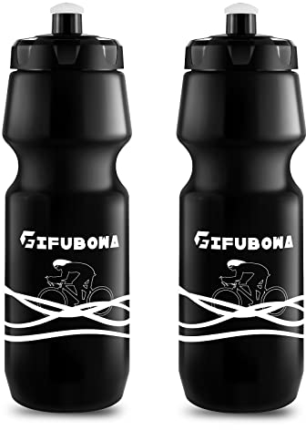 GIFUBOWA Bike Squeeze Wasserflaschen, 680.4 g, Fahrrad, MTB, Road Mountain Flasche, BPA-frei, für Reiten/Laufen/Outdoor/Sport, 750 ml, 2 Stück, Schwarz