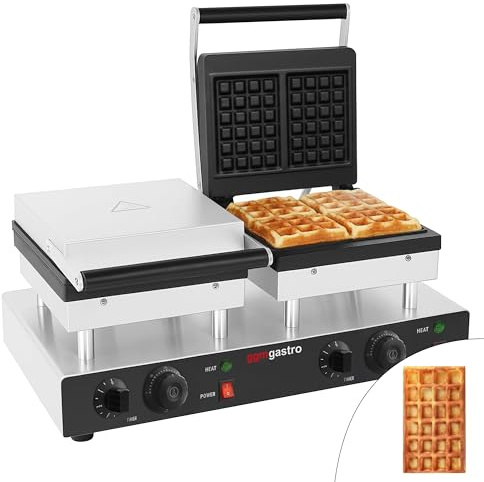 GGM Gastro Waffeleisen doppelt 4 kW | Ideal für den Dauereinsatz, teflonbeschichtet für einfache Reinigung, präzise Temperatursteuerung, sofort einsatzbereit