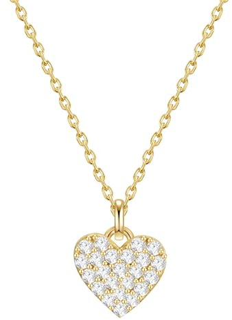GLANZSTÜCKE MÜNCHEN Damen Kette 925/- Sterling Silber gelbgold | gelbvergoldet 18 Karat, Ankerkette, Zirkonia, weiß, Herz, Federring