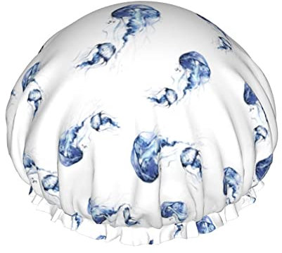 Shower Cap Jellyfish Reusable Bath Shower Caps For Women Long Hair, Double Layer Waterproof Bathing Shower Hat Hair Protector For Kids Girls Women, 1 Pack