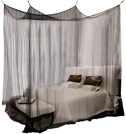 Natudeco Moustiquaire à 4 Poteaux d'angle Grande Chambre Rideaux à Baldaquin Décoration élégante De Chambre à Coucher pour Literie Queen King Size(Le Noir)
