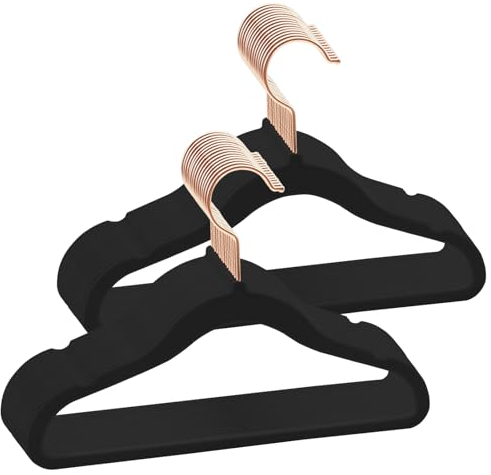 ABHENG Perchas infantiles de terciopelo, Paquete de 30, Antideslizantes, Suaves, Finas, Gancho Giratorio 360°, Diseño de Hombros con Muescas para Niños, 30 x 0,6 x 20,5 cm (L x B x H), Negro, AFY0330B