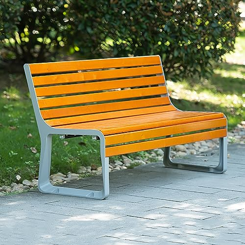 WYZCHDM 3 Sitzer Gartenbank Patio Parkbank, Holzbank mit Metallrahmen, Wetterfest Anti-Korrosions-Holz Patio Bänke, Außenbank bis 400 kg belastbar für Terrasse Balkon Garten 180cm E