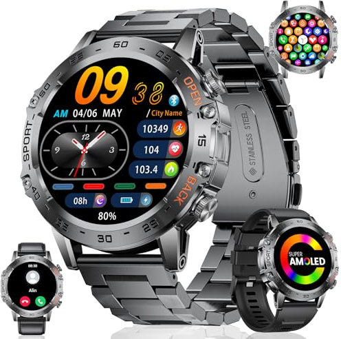 LIGE Militär Smartwatch Herren mit Anruf Texte Erinnerung, 530mAh Akku - 1.45''Amoled Display 100+ Sportmodi Fitnessuhr mit Herzfrequenz, SpO2, Schlafmonitor, Smartwatch für Android iOS, DunkelSchwarz