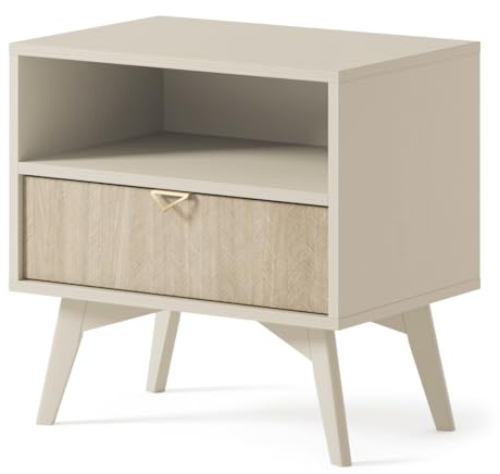 Muebles Slavic Forest Nachttisch, Nachttisch, Schlafzimmermöbel, Eukalyptus, Beige, goldene Griffe (54 cm x 54 cm x 38 cm, Beige)