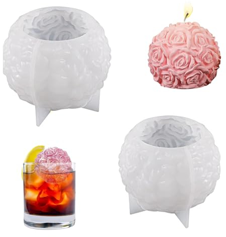 2 Stück Silikonformen 3D-Rosen-Kugel-Kerzenform Kerzen Gießform für Kerze Seife DIY Spielzeug Dekorative Ornamente Kunsthandwerk