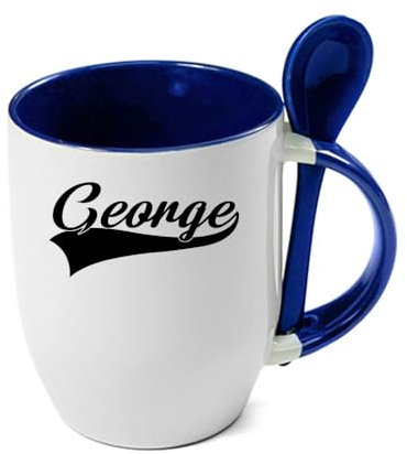 Getagift Personalised with Your Name Coffee Mug, Custom Name, Spoon Coffee, Tea Mug. (Blue)