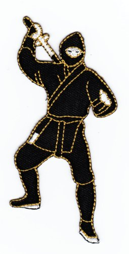 Ninja Kämpfer Aufnäher zum aufbügeln oder aufnähen Bügelbild Aufbügler für Kleidung gestickter Bügelpatch Applikation Patch Größe 5,2 x 11 cm