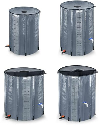 SUBTLETY Regenwassertonne Faltbare Regentonne 500L Wasserspeicher Regenwasserfass PVC Wassertank 132 Gallonen Regenwassertank mit Ablassventil Wasserspeicher zum Sammeln von Regenwasser (Grau, Skala)