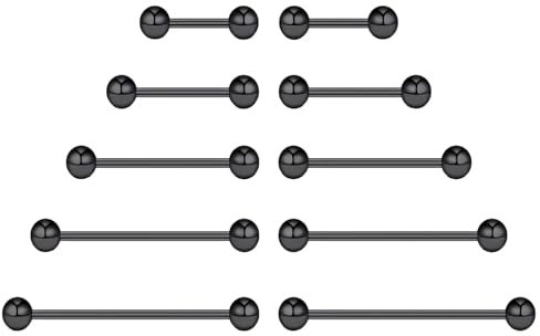NewkeepsR Stahl 5 Paar 1,0mm Chirurgenstahl Außengewinde schwarz plattiert Zungenring Nippel Langhantel Bar Body Piercing 6mm 8mm 10mm 12mm 14mm