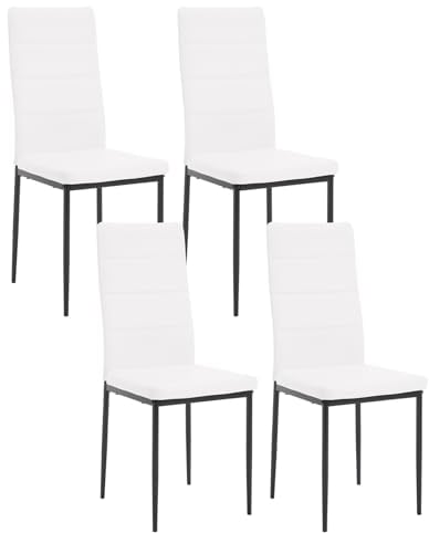 WOLTU Esszimmerstühle 4er Set, Stühle Küchenstühle bequem, Essstühle mit hoher Rückenlehne Metallbeinen, Schminkstuhl Polsterstuhl, für Esszimmer Küche Wohnzimmer, Kunstleder, Weiß, EZS46ws-4