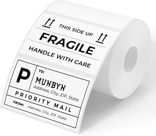 MUNBYN 3x2 (7,6x5,1 cm) Versandetiketten Thermopapier für Labeldrucker Thermodirekt-Etiketten Wasserfester Weiß, BPA/BPS-frei, 500 Etiketten/1 Rolle