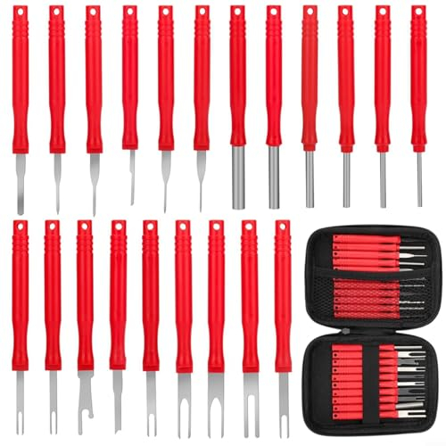 EpheyFIF 21 STK Terminal Entfernung Auspinwerkzeug KFZ Entriegelungswerkzeug Auto Kabel Stecker Ausbau Werkzeug Pin Removal Tool Kit mit Werkzeugtasche für Meisten Anschlussklemmen