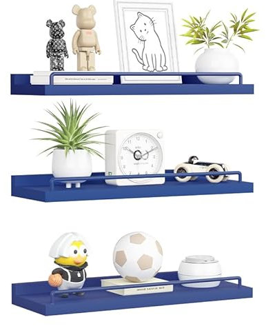 RYOFOBETTO Schwebende Regale, Badezimmer-Dekorregale über Toilette, Bauernhaus-Wandregale für Wohnzimmer, Schlafzimmer, Bilderrahmen, Pflanzen, Küche, 3er-Set (Dunkelblau)