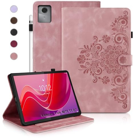 Auslbin Funda para Lenovo Tab M11 11, Fundas Protectoras Retro Tab M11 (TB-330FU/TB-331FC) en Color Liso, Estilo en Relieve, Diseño de Hebilla Magnética, Función Atril, Rosa