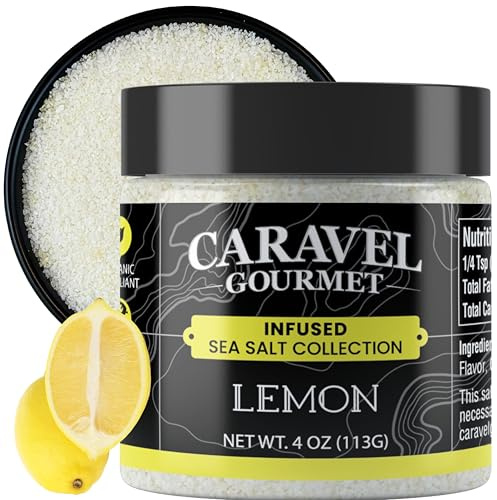Lemon Salt for Grilling, Roasting and Cooking, Premium Finishing Salt with Vibrant & Citrusy Flavor of Fresh Lemon – 4 oz Jar by Caravel Gourmet