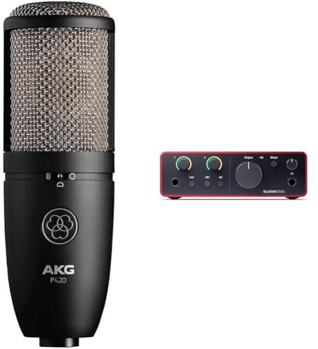 AKG P420 High-performance dual-capsule true condenser microphone - Black & Focusrite Scarlett Solo 4th Gen USB Audio Interface, for the Guitarist, Vocalist