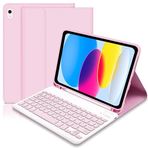 Case with Keyboard for iPad 11th Generation A16 11 inch 2025, UK layout Keyboard Case for 10th Gen 2022, Slim Case with Detachable Bluetooth Keyboard and Pencil Holde for iPad 11/10 Gen, Pink