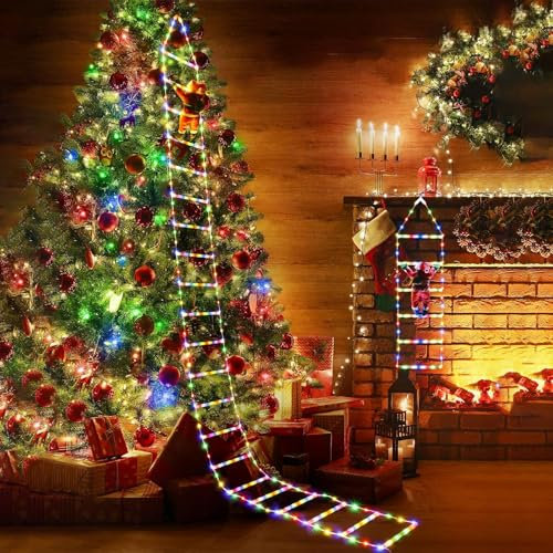 WAVATA LED Weihnachtsmann Leiter Lichterkette - 170cm Leiter Lichterkette mit Weihnachtsmann mit 8 Leuchtfunktionen Dimmbar,Timer,Speicherfunktion,für Innen Außen Weihnachtsbaum Weihnachten Deko