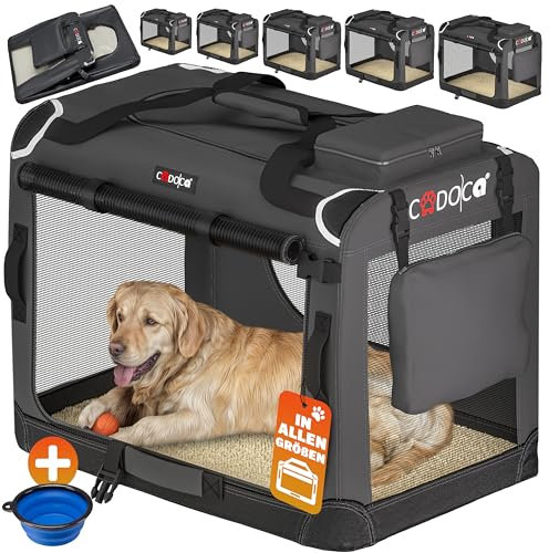 CADOCA® Hundebox faltbar Transportbox XL 82x56x58cm robust atmungsaktiv Transporttasche Auto Rückbank Haustiertransportbox Hundetragetasche Anthrazit