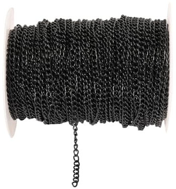 Rockreyoa Kabel Gliederkette DIY Chain Kettenband Schmuckkette Kette Meterware Gliederkette Verdrehte Ketten Panzerketten für Halsketten, Armbänder, Schmuck Zubehör Schwarz 2.5mm*12m