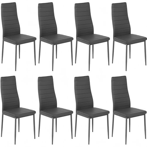 ZZINOKE Esszimmerstühle 8er Set, Kunstleder, SGS-geprüft, Hohe Rückenlehne, Wasserdicht, Küchenstuhl, Esszimmer Stühle oder Esstisch Stuhl, Grau