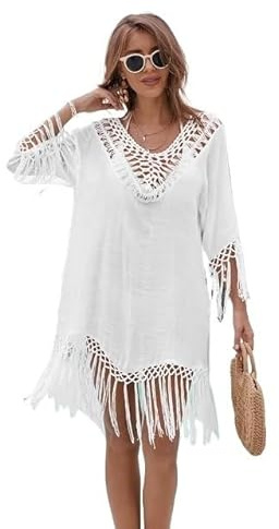 SkyjOy Strandkleid Women Beach Dress Cover-Ups Swimsuit Beachwear Bathing Suit Swim Cape for Woman Summer Tunic Strandkleider(White)