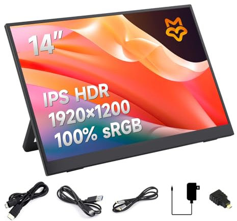LUCKFOX 14 Portable Monitor with Stand - Plug&Play 1920x1200 WUXGA FHD Ultra Thin/Light USB-C HDMI Second Monitor 178° Viewing Dual-Track HiFi Speaker for Raspberry Pi/Jetson/PC/Game Console/Phone