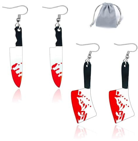 2 Paar Halloween Ohrringe Set - Schmuck und Accessoires, Blutiges Messer Design, Damen Geschenk Für Cosplay
