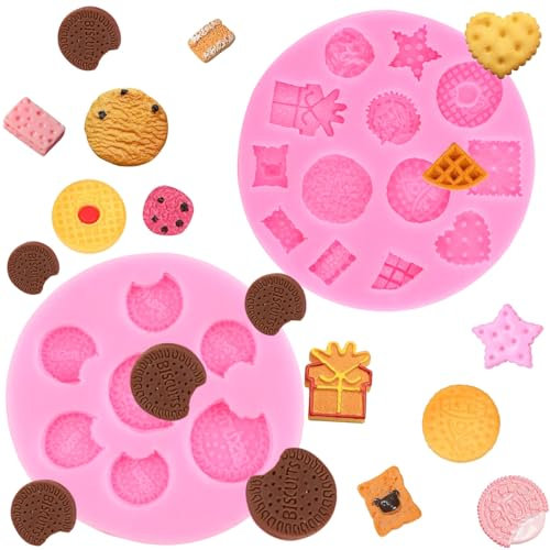 RFGHAC Cookie Fondant Moulds Mini Cookie Cake Decorating Silicone Mould for Cake Decorating Cupcake Topper Candy Polymer Clay Chocolate Gum Paste Set of 2