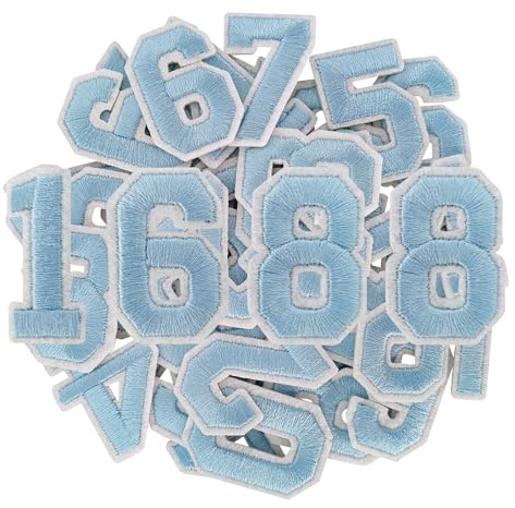 GYGYL 40 Pieces Iron on Numbers Patches, Light Blue Number Patches, Numbers 0-9 Applique for Clothes, Dress, Hat, Socks, Jeans, DIY Accessories (Light Blue)
