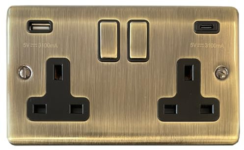 Antique Brass Socket with USB (2 Gang) - BAB13