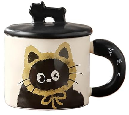 Juego de tazas para parejas | Juego de tazas para parejas con temática de gatos | Tazas de café resistentes a altas temperaturas con tapas | Taza de cerámica con diseño de gato | Vasos robustos para