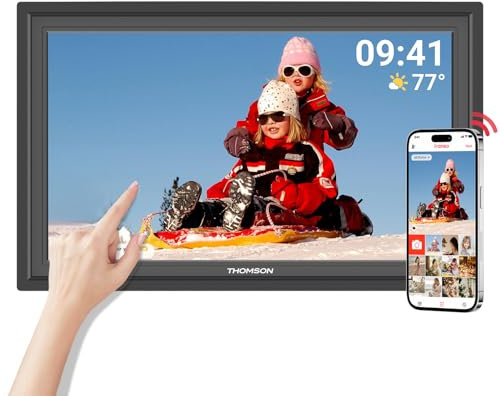 THOMSON 15,6 Zoll Digitaler Bilderrahmen WLAN - Digitale Bilderrahmen 32 GB Speicher 1920x1080 FHD IPS Touchscreen, Automatische Drehung, Digital Photo Frame Teilen von Fotobildern Musik Video