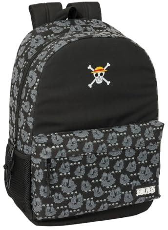 safta One Piece Pirates Schulrucksack für Kinder, ideal für Kinder verschiedener Altersgruppen, bequem und vielseitig, Qualität und Widerstandsfähigkeit, 30 x 14 x 46 cm, Schwarz, M, Casual