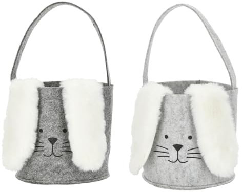 itsisa Filzkorb Osterkorb Hase Osterhase mit Plüschohren (2er Set) hellgrau, Creme H:15 cm - Filztasche, Geschenkkorb Ostern, Osterdeko, Frühlingsdeko,Geschenkverpackung Filz Korb Ostern