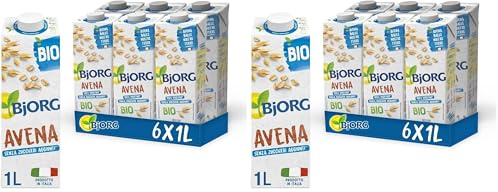 BJORG Bevanda di Avena Biologica, Vegetale, Basso Contenuto di Grassi, Senza Zuccheri Aggiunti, Gusto Pieno, Vegan, 6x1L (Confezione da 2)