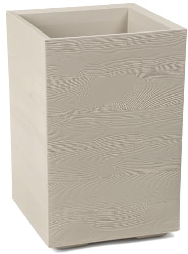 HowHomely Macetero Beige 59 x 40 x 40 cm Maceta Grande Exterior – Jardinera con Ruedas con tapón de desagüe – Maceta Rectangular de Madera para jardín y terraza