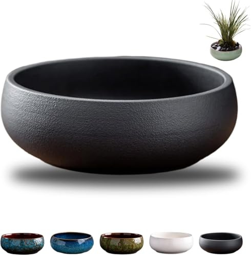 Lotus Bowl Planter,Ceramic Lotus Flower Bowl,Lotus Bowls for Planting in Water Indoors,Lotus Pots for Water Plants,Large Caliber Flow Glaze Non-Porous Hydroponic Container Succulent Plants (Black)