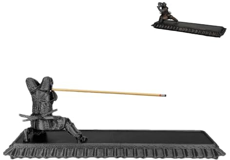 Räucherstäbchenhalter mit Aschenfänger, Krieger Design - Gladiator Samurai Chinese Warrior, Harz 3D gedruckt handbemalt, Zen Meditation Deko für Zuhause (Schwarzer Samurai)