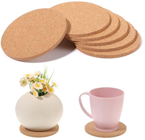 Piriuuo 6 Pcs Cork Coasters for Drinks, 3.9 inch Cork Plant Coasters Anti-Slip Coffee Coasters Heat-Resistant Cork Trivets Absorbent Blank Coaster for Kitchen Table Home Office