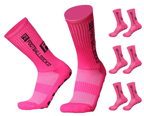 SHRADS Chaussettes Antidérapantes Homme, Chaussettes De Sport Pour Le Football, Le Basket-Ball, La Course à Pied (FR/ES, Numérique, 39, 47, Taille normale, Taille normale, 3, Rose rouge)