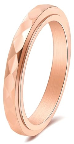 Calefee Antistressringe Drehbar Damen, Ring Schmal Schlicht Damen Edelstahl Bandring Facettiert 3 mm Breit Drehbar, Größe 47 bis 72