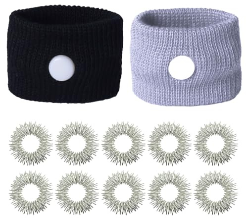 WUSJCOF 2 Anti-Reisekrankheit-Akupunktur-Armband mit 10 Akupunktur-Massageringen zur Linderung von Symptomen wie Reisekrankheit.