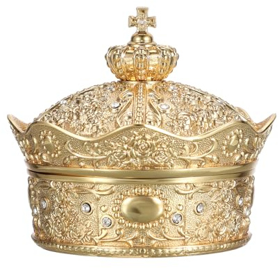 OLegei Metal Trinket Storage Box, Crown Shape Small Jewellery Ring Holder | Mini Golden Ring Box, Trinket Organiser Case for Ring Necklaces Earrings Keepsake