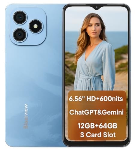 Blackview Wave 9C 4G AI Smartphone Offerte, 6,56'' 600nits Schermo, 12GB+64GB(2TB Esterna), 3 Assistenti Intelligenti IA, 13MP+8MP, 3 Slot per Schede, Android 15 DUAL SIM Cellulare Libero, GPS Blu