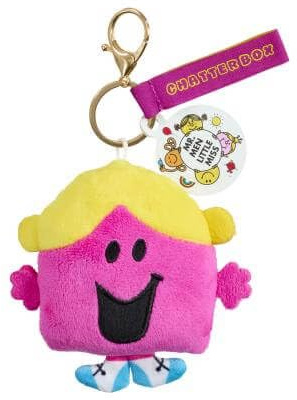 Rainbow Designs Little Miss Chatterbox Plush Keyring - Soft Pink Plush Character Keychain with Gold Clip - Charming Mr Men Collection Bag Charm Accessory for Bags, Keys & Pushchairs | Gold clip, signature design, soft plush character, bag or key accessory