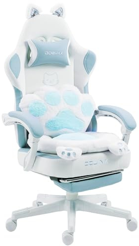 Dowinx Sedia da gaming ergonomica con poggiapiedi, motivo zampe di gatto, in tessuto, design di seduta senza ali, regolabile, per adulti