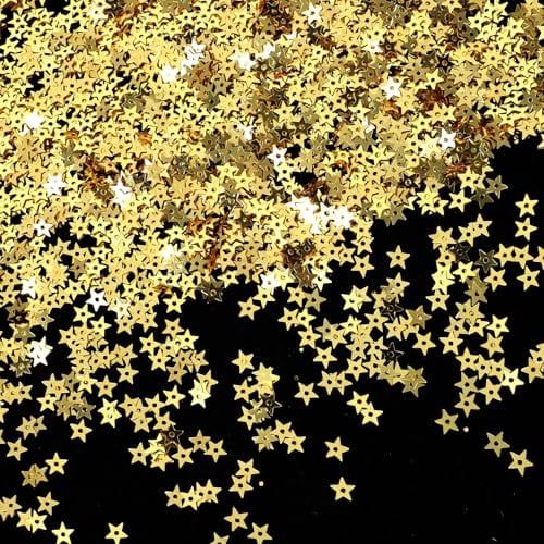 Larrel Goldene Stern Pailletten, 6 mm Zwei 40 g Mini-Stern-Stickpailletten mit Löchern zum Nähen PVC-Material Pailletten Tischdeko zum Nähen, Basteln, Schmuckherstellung und Weihnachten Dekorieren